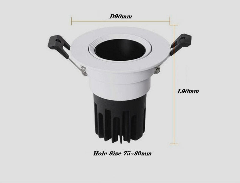 Anti Glare Dimmable Recessed COB LED Downlights 7W/9W/12W LED Ceiling Spot Lights AC85~265V LED Ceiling Lamps Indoor Lighting