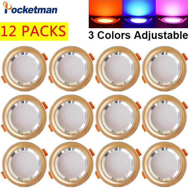 Led Downlight Red Blue Pink Three-tone Light 12 Packs 220V 5W Downlight Embedded Living Room Aisle Household Ceiling Light