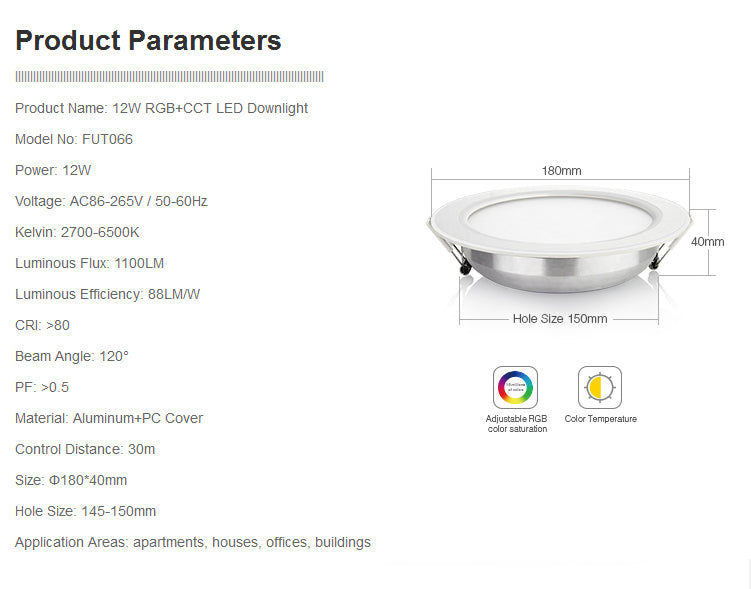 2.4G RGB+CCT LED Downlight 6W 12W Milight AC 110V 220V Led panel light Round dimmable recessed light use with remote controller