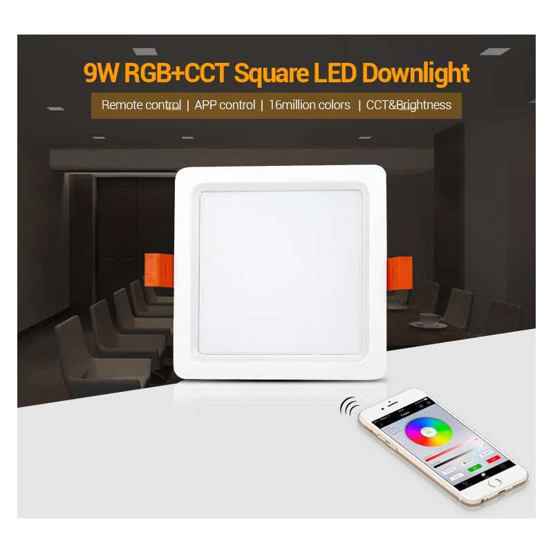 FUT064 9W RGB+CCT Square LED Downlight AC100~240V, FUT089 8-Zone RGB+CCT Remote Controller