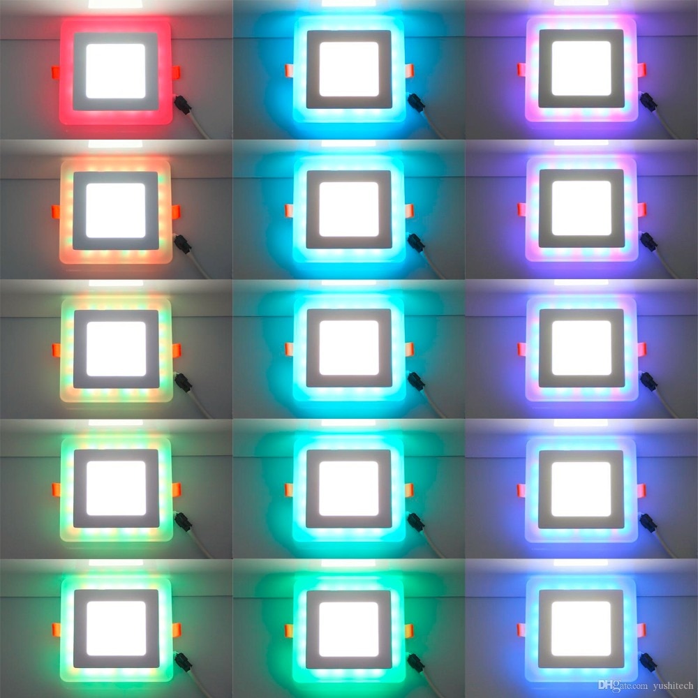 RGBW Dual Color LED Ceiling Recessed Square Panel Downlight Spot Light Lamp For Home Office Club 6W 9W 18W 100lumen/w
