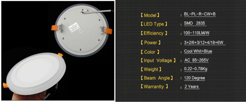 Double Color Round LED Panel Downlight 5W 9W 16W 24W, 3 Modes LED Panel Lights AC85-265V Recessed Ceiling Lamps CE ROHS