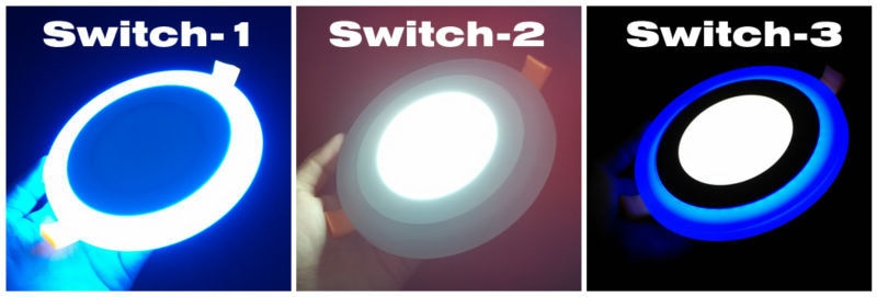 Double Color Round LED Panel Downlight 5W 9W 16W 24W, 3 Modes LED Panel Lights AC85-265V Recessed Ceiling Lamps CE ROHS