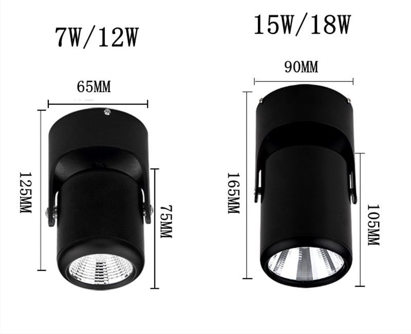 Surface mounted dimmable LED downlight rotating 360 LED ceiling Lights LED spotlight COB AC85-260V 7W 12W 15W 18W Indoor lighting