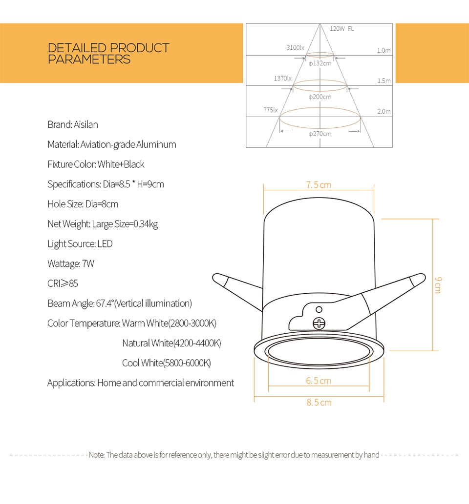 Aisilan Nordic modern style LED recessed downlight spot light built-in Anti-dazzle For living room bedroom corridor AC85-260V
