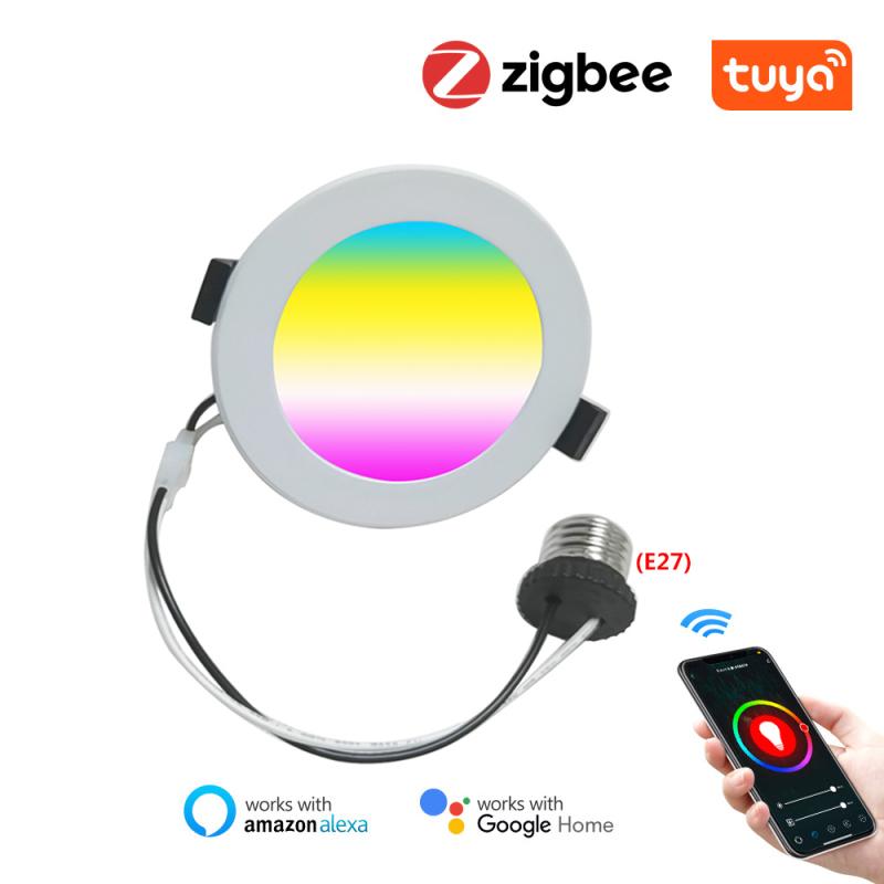 Tuya Zigbee Smart LED Downlight 2pcs WC toilet Ceiling Spot Light Lamp RGB+CW Dimming Light 6W/9W Smart bulb Work With Alexa Amazon