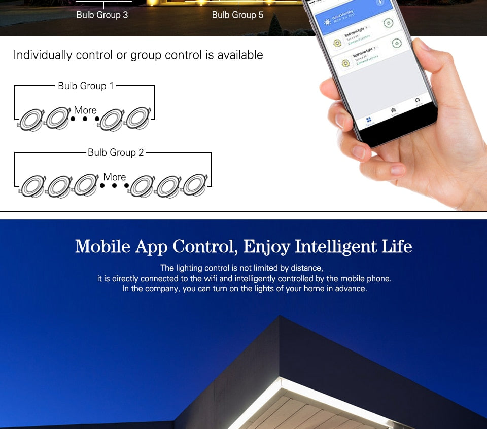 ACETIDE LED Down light WiFi Smart life Ceiling Downlight APP RGB Warm Cool Changing Color with 5W 7W 9W Google Home