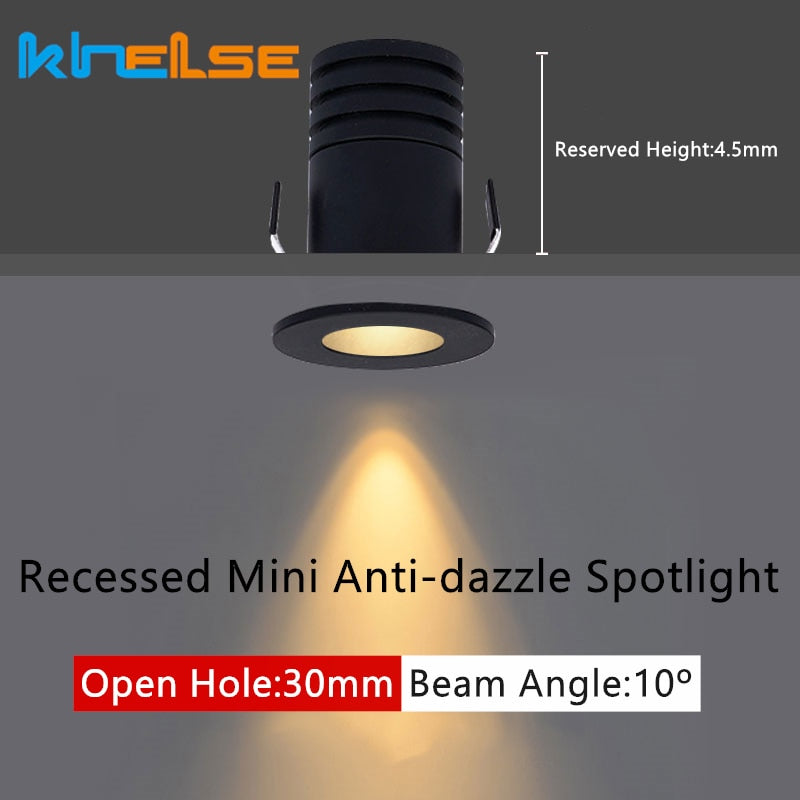 Mini Recessed LED Deep Anti-glare Downlight 3W Under Wine Cabinet Closet Cafe Bar Living Room Ceiling Spot Lighting With Driver