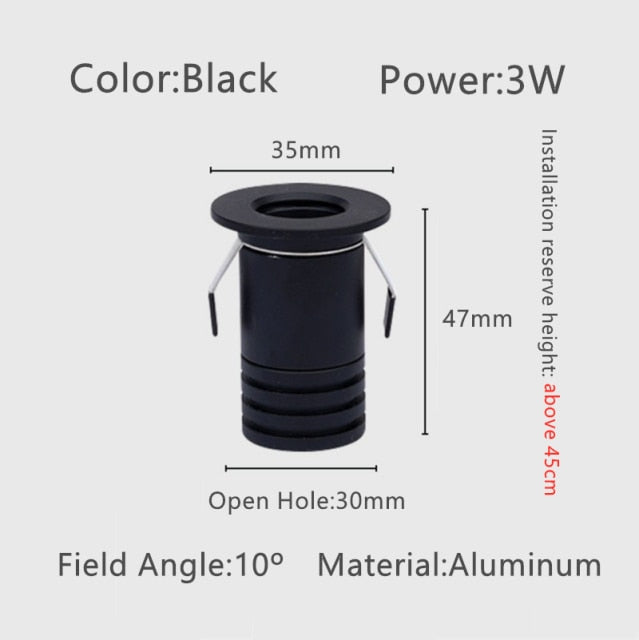 Mini Recessed LED Deep Anti-glare Downlight 3W Under Wine Cabinet Closet Cafe Bar Living Room Ceiling Spot Lighting With Driver