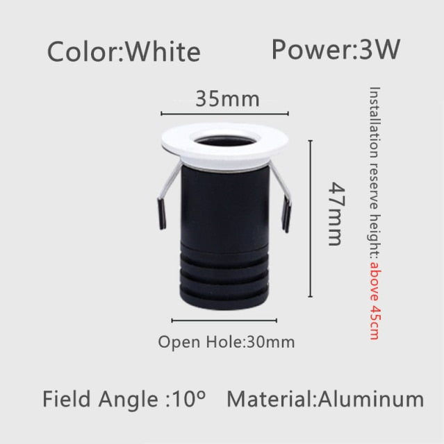 Mini Recessed LED Deep Anti-glare Downlight 3W Under Wine Cabinet Closet Cafe Bar Living Room Ceiling Spot Lighting With Driver