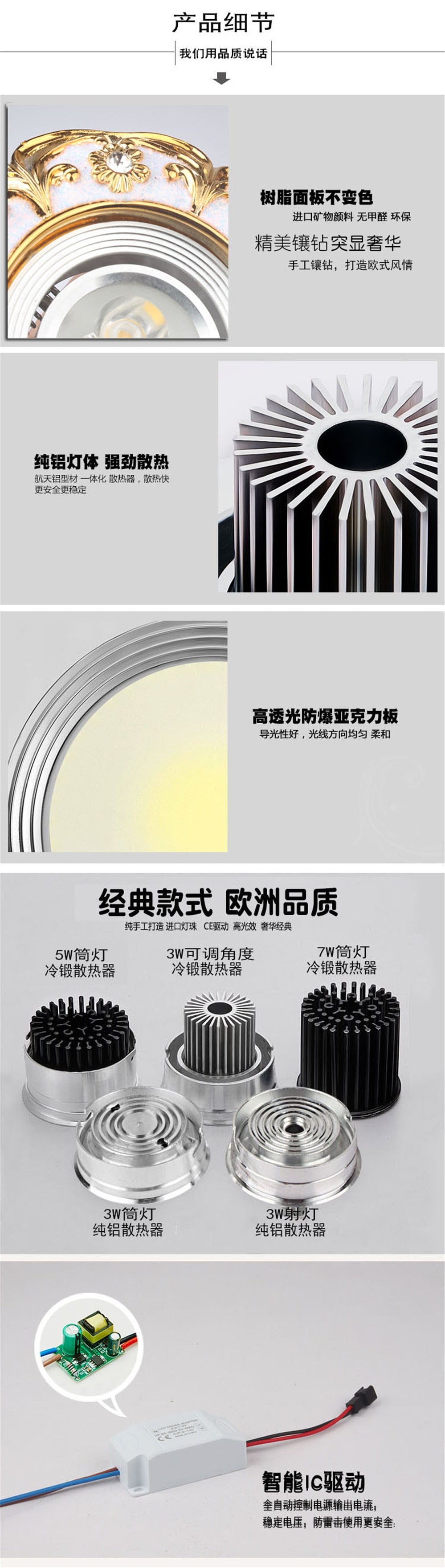 European Gold Garland Laciness White Led Downlights For Ceilings Kitchen Living Room Loft 5W 7W 7.5Cm Hole Indoor Recessed Lamp