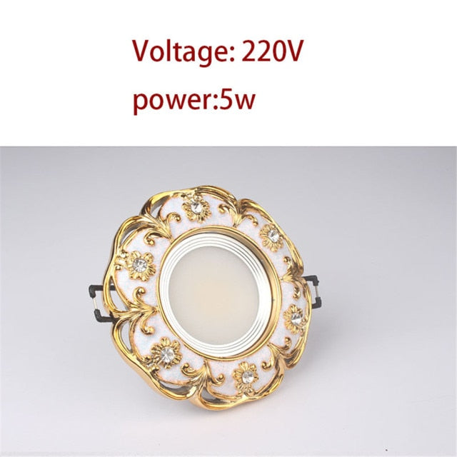 European Gold Garland Laciness White Led Downlights For Ceilings Kitchen Living Room Loft 5W 7W 7.5Cm Hole Indoor Recessed Lamp