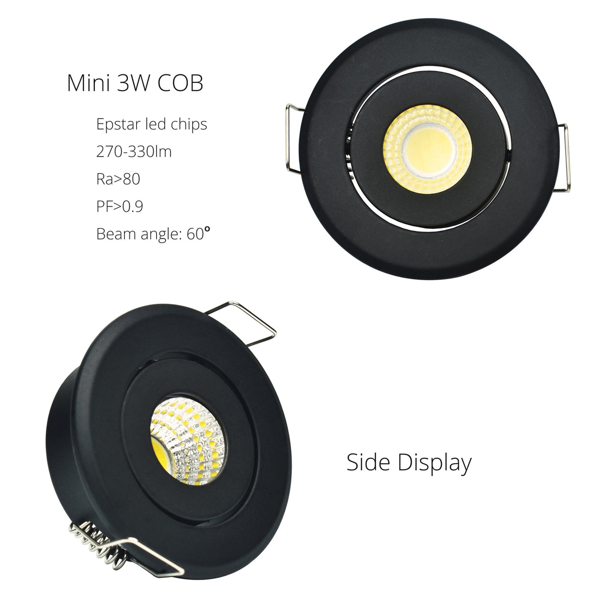 Mini 1W COB 3W Black Finish LED Downlight Recessed Spot Ceiling light 10pcs Cut 40-45mm Full Aluminum