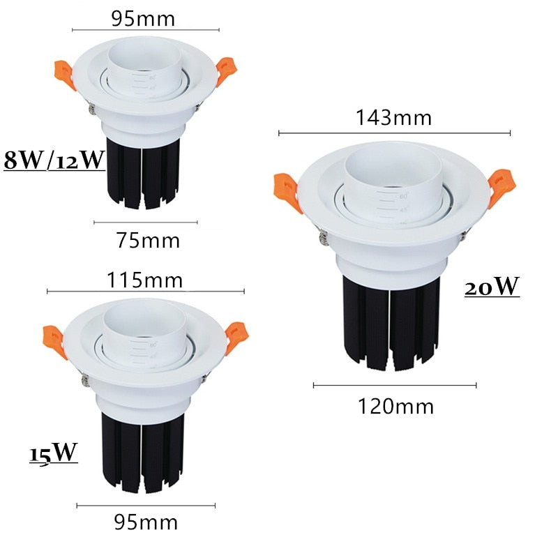 High Quality Dimmable Led Downlight beamangle 15 45 60 degree cob 8W 12W 20W led spot home indoor led down lights lighting