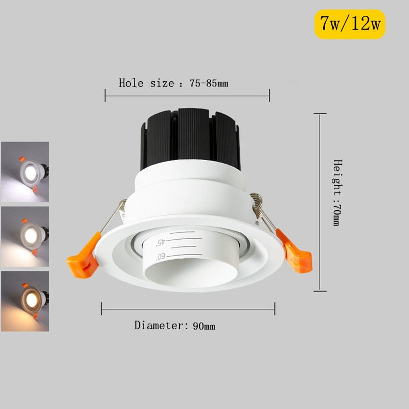 Embedded Zoom Dimmable Recessed downlights Lamps COB 7W 12W 15W 20W spot light Background wall LED Indoor lighting