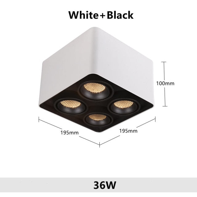 LED Ceiling Square Downlight 12W 24W 36W Dimmable 3000K Black Aluminum Ideal Spot Light for Hallway Corridor Gallery Display