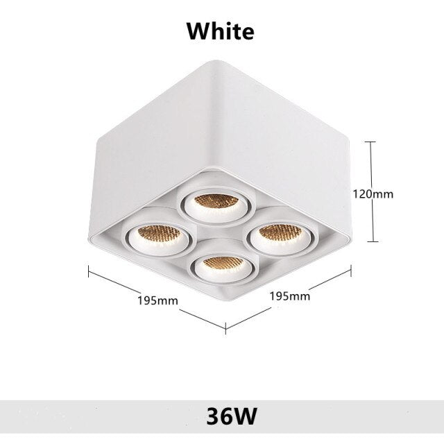 LED Ceiling Square Downlight 12W 24W 36W Dimmable 3000K Black Aluminum Ideal Spot Light for Hallway Corridor Gallery Display