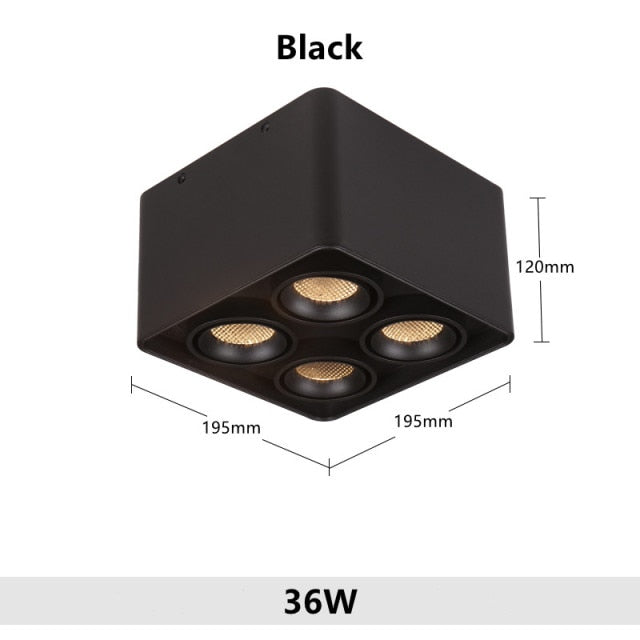LED Ceiling Square Downlight 12W 24W 36W Dimmable 3000K Black Aluminum Ideal Spot Light for Hallway Corridor Gallery Display
