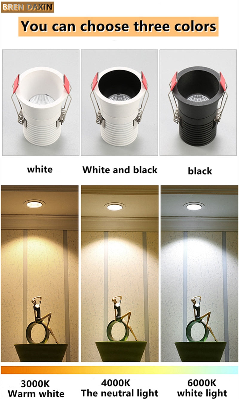 Dimmable embedded COB Downlight AC90V-260V 5W 7w 9W Recessed Led ceiling lamp Spot light Indoor lighting