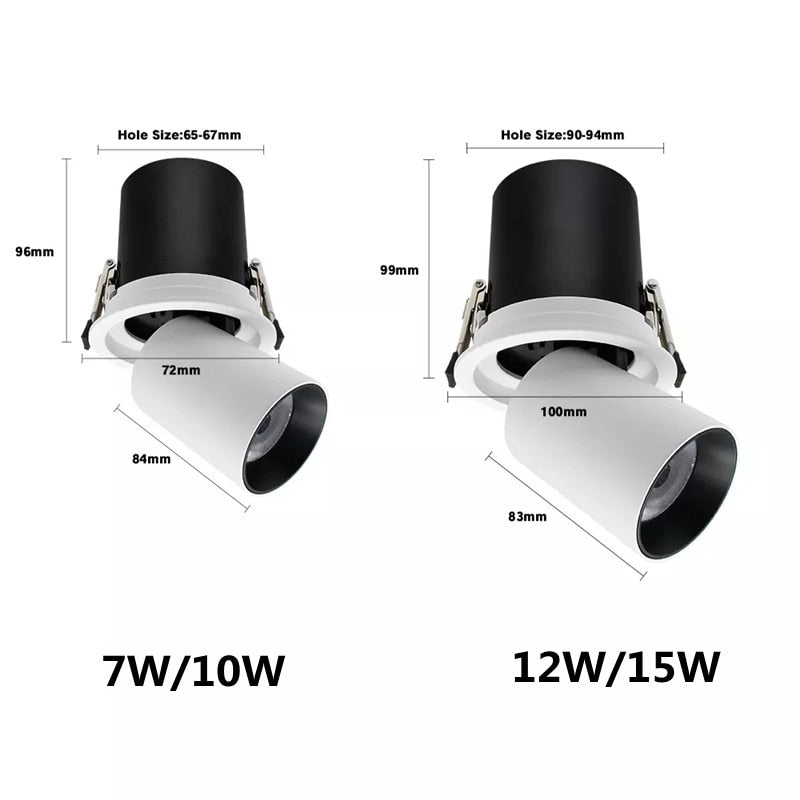 Recessed dimmable LED Spot Downlight 90° Folding 360° Rotating Indoor Ceiling Lamp 7W 10W 12W 15W Room Kitchen Lamp AC110V 220V