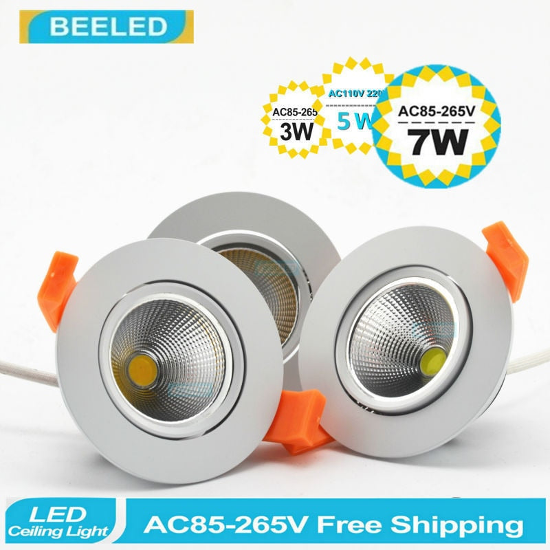 Dimmable LED COB chip downlight dimmer 3W 5W 7W 3pcs lot Recessed white led lamp epistar LED Ceiling light Spot Light Lamp bulb