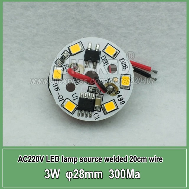 led pcb smd2835 with 20cm wire, led bead smart IC driver for bulb light, 3w 5w 7w 12w 15w 9W 40mm AC 220v downlight source