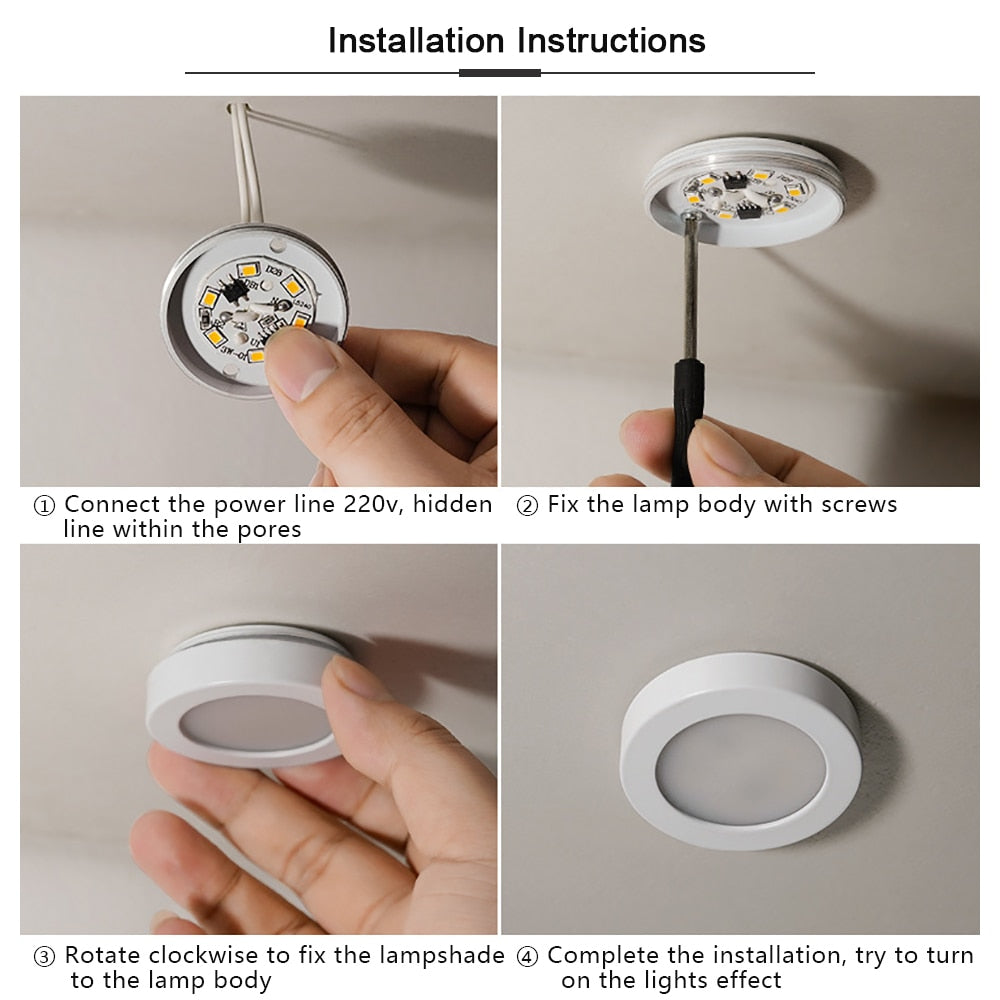 Ceiling Lighting LED Downlight AC 220V 3W 5W 7W LED Spot Light Temputer Ultra-thin Punch-free Ceiling Type Round Ring Lamp Home