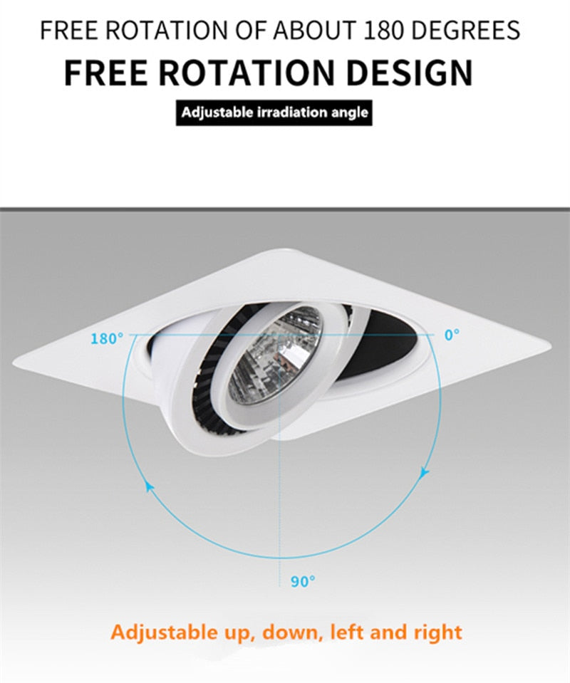 Dimmable 360° Rotation Recessed LED Downlight 7W 9W 12W 14W 18W 24W COB Spot Light Decoration Ceiling Lamp AC85-265V Indoor Lighting