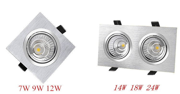 Black Silver Square Dimmable LED COB Downlight 7W 9W 12W 14W 28W 24W LED Recessed Ceiling Downlight LED COB Spot Light AC90-265V