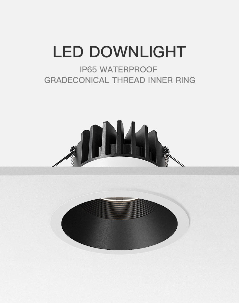 XrzLux High CRI Deep Anti-glare Round Embedded LED Downlight 10W COB Ceiling Spotlight IP65 Waterproof Recessed Led Ceiling Lamp