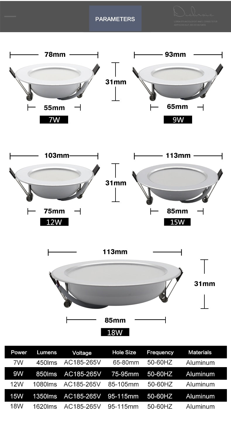 LED Downlight Ceiling 7W 9W 12W 15W 18W 6Pcs/lot AC 220V 240V Waterproof Round Recessed Spot Light Home Decor Warm Cold White