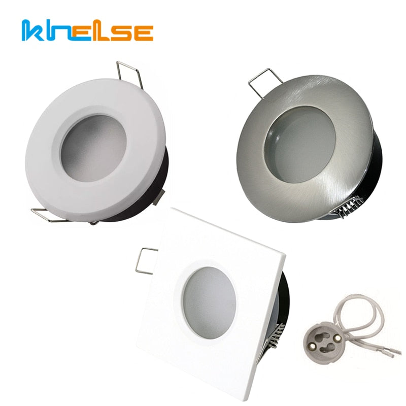 Recessed Waterproof IP65 Ceiling Downlights Round/Square Frame GU10/MR16 Lamp Base Holder Bathroom Spot Lighting Fitting Fixture