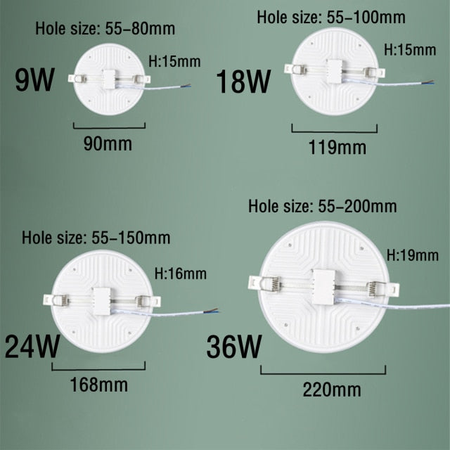 Ultra Thin Round/Square LED Panel Light 9W 18W 24W 36W Ceiling Lamp Recessed Downlight AC 220V open hole adjustable