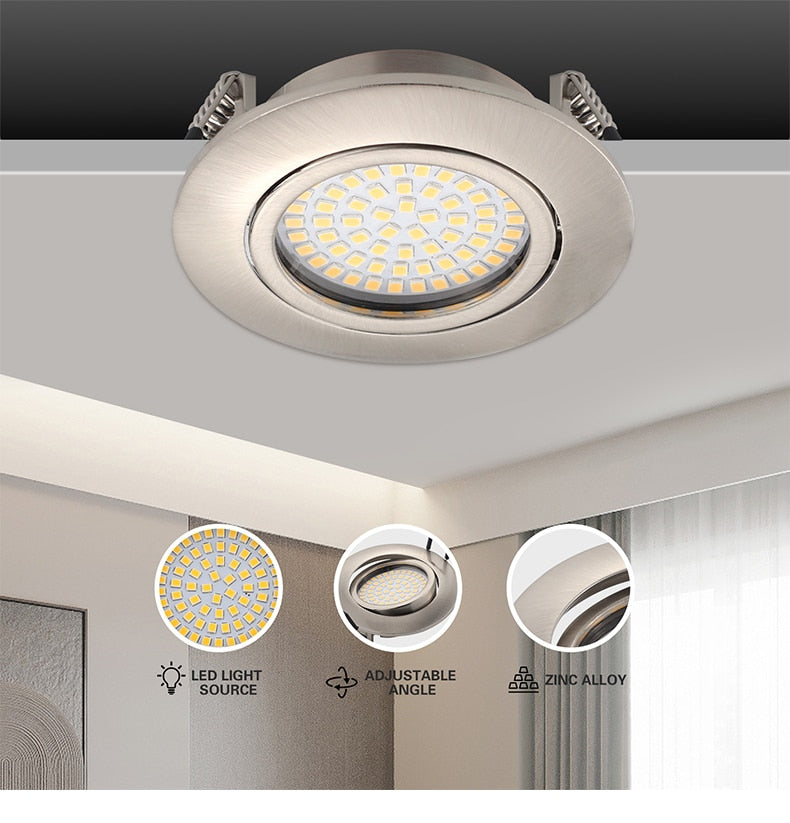 The New LED Downlight Spotlight Round Integrated Nickel Ceiling Downlight Angle Adjustable AC90-260V Home Office Hotel Lighting