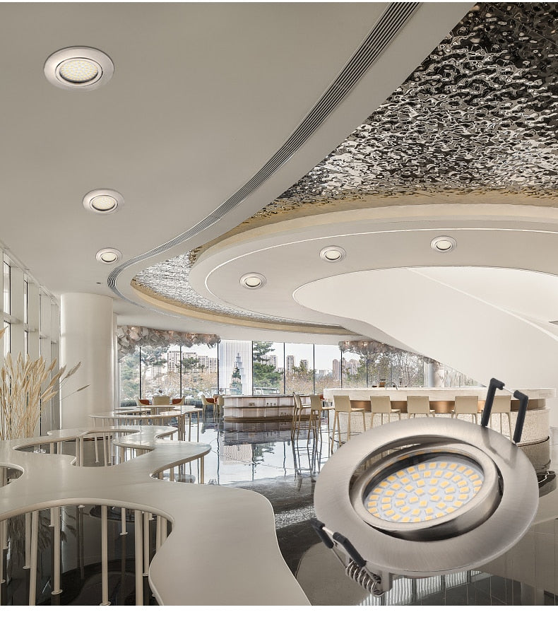 The New LED Downlight Spotlight Round Integrated Nickel Ceiling Downlight Angle Adjustable AC90-260V Home Office Hotel Lighting