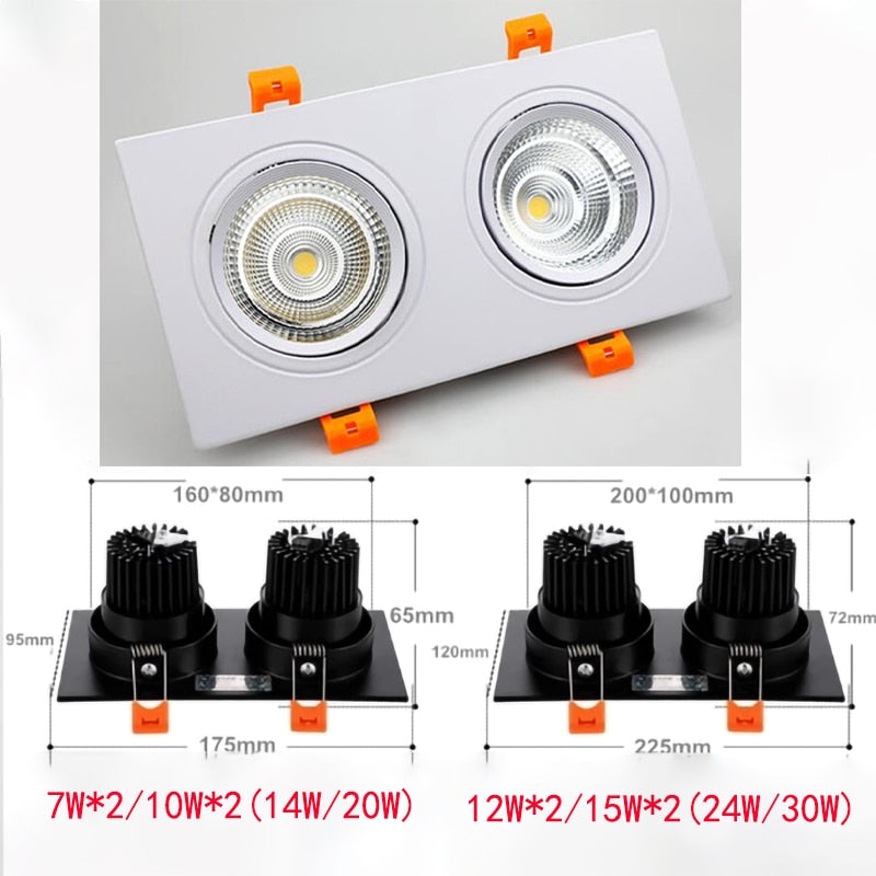 Square Dimmable Ceiling Recessed LED Downlights Ceiling Lamp 14W/20W 24W 30W AC85-260V COB Spot Lights Indoor Lighting