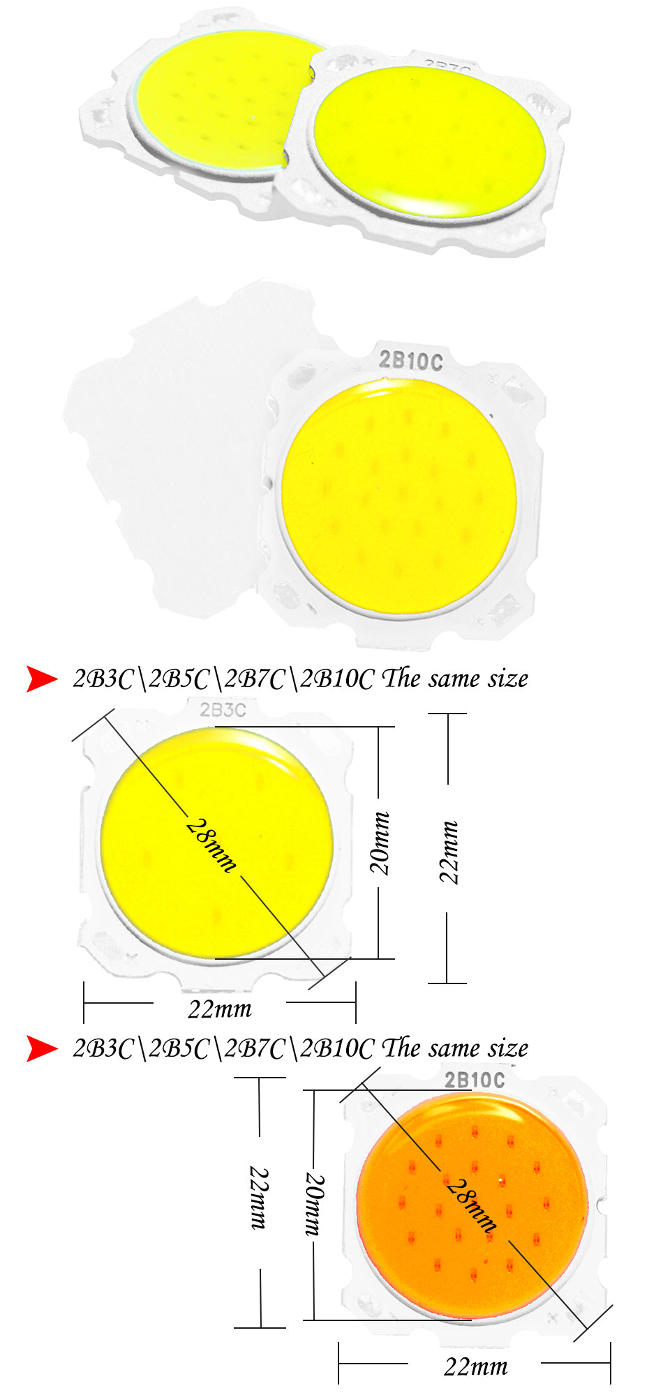 LED Chip 2820 5w 7w 9w 5pcs/lot COB Surface Light Source SMD LED Blub 20-28MM For SpotLight Downlight Lights On Board Lamp