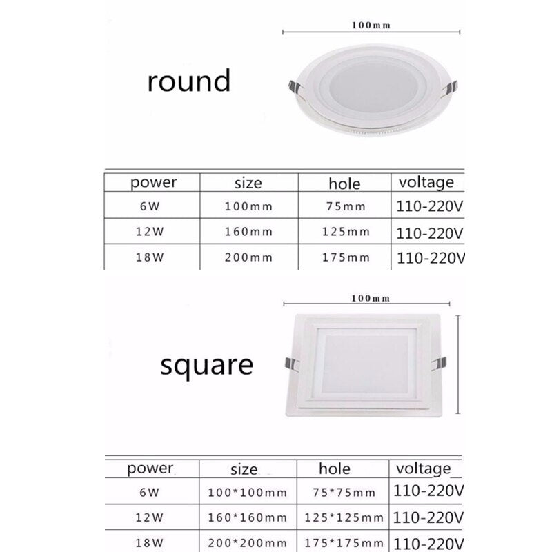 Super bright glass square round ceiling recessed panel light LED spotlight AC110V 220V LED panel downlight