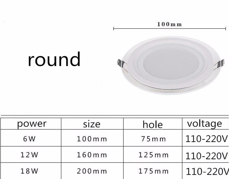 Super bright glass square round ceiling recessed panel light LED spotlight AC110V 220V LED panel downlight