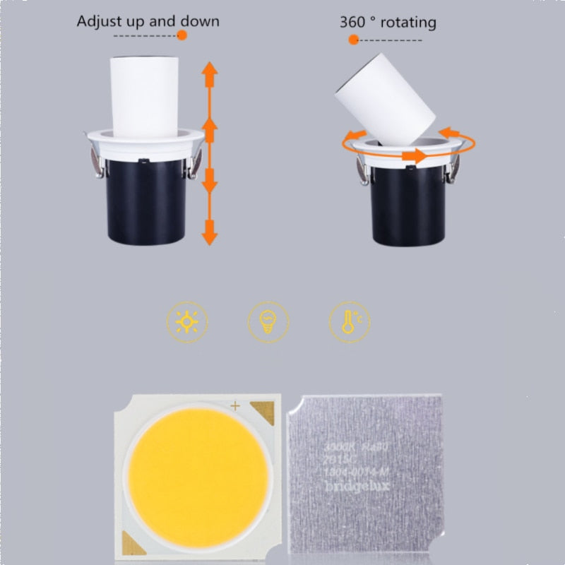 Kitchen Living room Indoor square Angle Adjust Stretchable LED COB Recessed Downlight 12W 15W 18W 24W LED Ceiling Spot