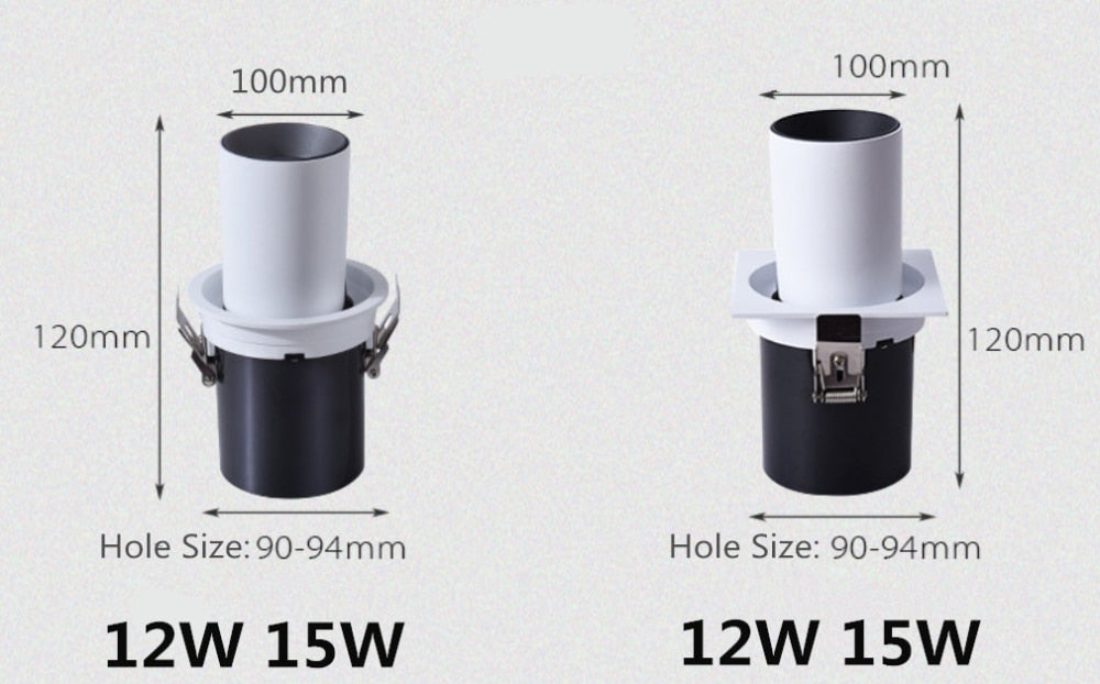 Kitchen Living room Indoor square Angle Adjust Stretchable LED COB Recessed Downlight 12W 15W 18W 24W LED Ceiling Spot