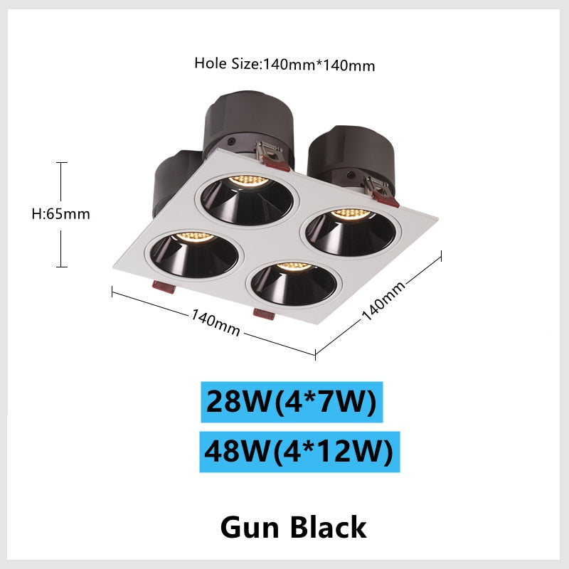 Dimmable COB Downlight 110V 220V LED spotlight 28W 48W Square Ceiling grid Lamp Supermarket and Shopping Mall Lighting