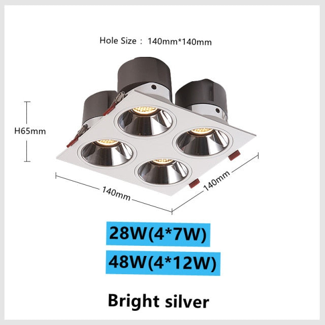 Dimmable COB Downlight 110V 220V LED spotlight 28W 48W Square Ceiling grid Lamp Supermarket and Shopping Mall Lighting