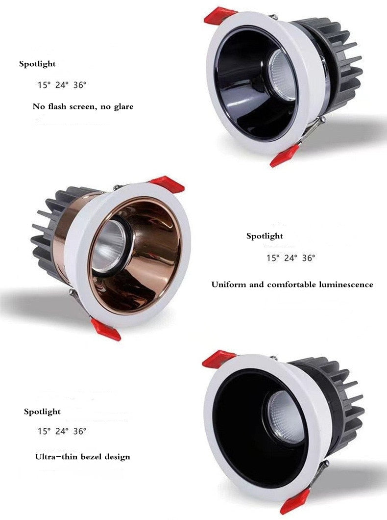 New Recessed Anti Glare COB LED Downlights 7W/10W/12W/15W LED Ceiling Spot Lights AC85~265V Background Lamps Indoor Lighting