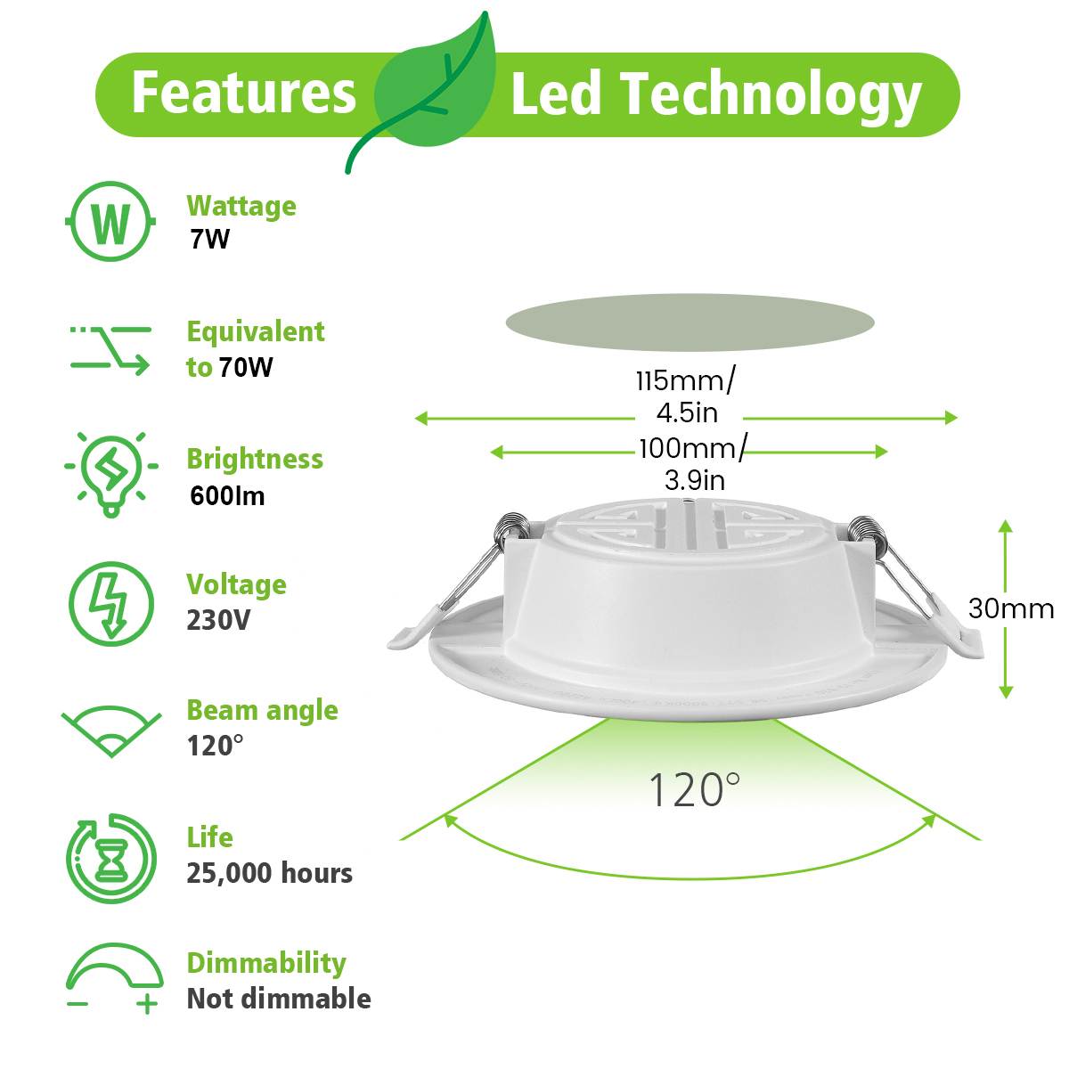 KingSo 6PCS LED Downlights 7W 600LM 230V 100mm 3000K IP44 Recessed Ceiling lights for Living Room Bedroom Kitchen