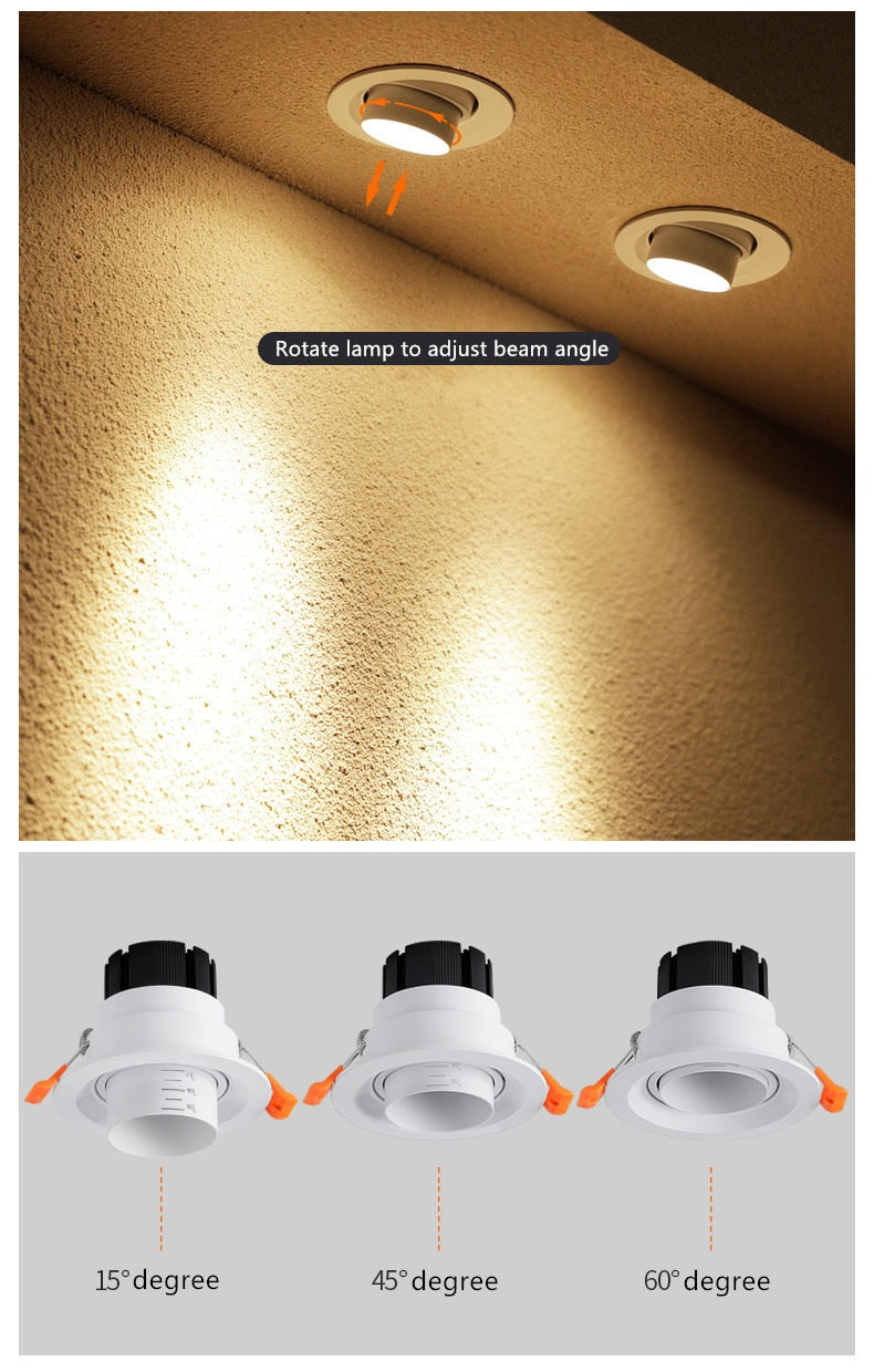 NEW 3W 10pcs/lot LED COB Spotlight Recessed Downlight Zoom Adjustable Lamp