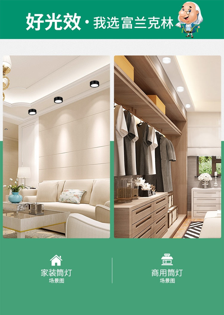 FLKL Surface Mounted Modern LED Downlight LED Spotlight 220V 110V 5/7/12/15/18W Downlight Ceiling Spotlight Fixture for Home