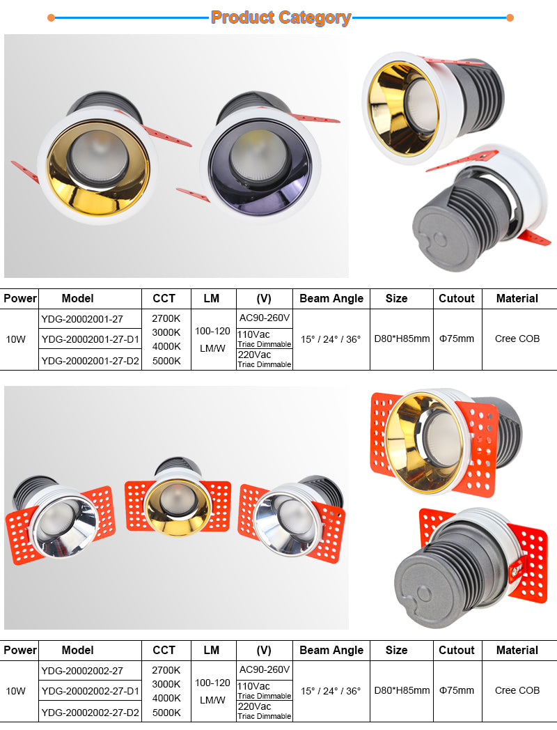 Dimmable 0-10V 12W LED COB Ceiling Lamp AC85-265V Aluminum Recessed Downlights Round Led Spot Light