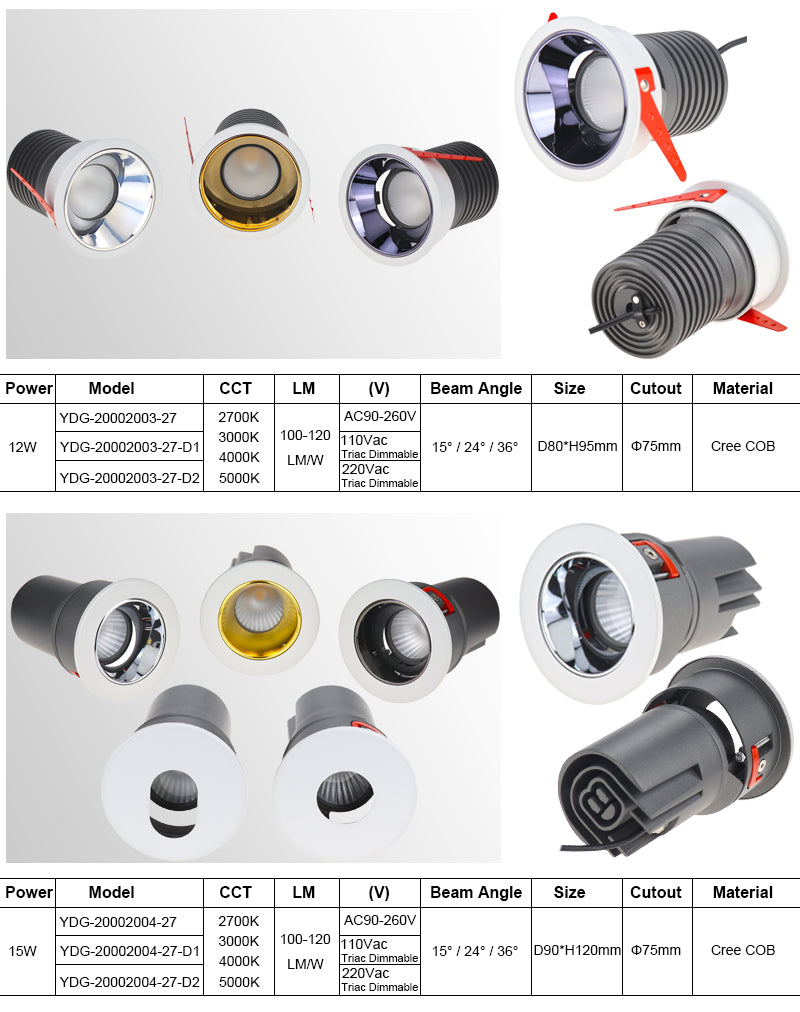 Dimmable 0-10V 12W LED COB Ceiling Lamp AC85-265V Aluminum Recessed Downlights Round Led Spot Light
