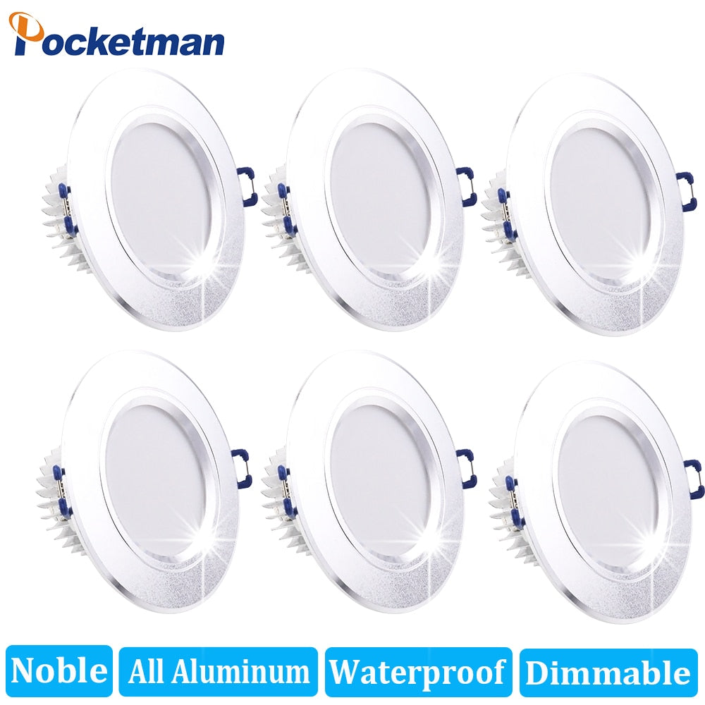 Noble All Aluminum Dimmable 6 LED LED Downlight Waterproof Warm White Cold White 6Pcs/Lots Recessed LED Lamp Spot Light AC220V
